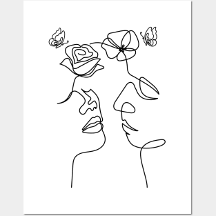 Rose, Poppy and Butterflies | One Line Drawing | One Line Art | Minimal | Minimalist Posters and Art